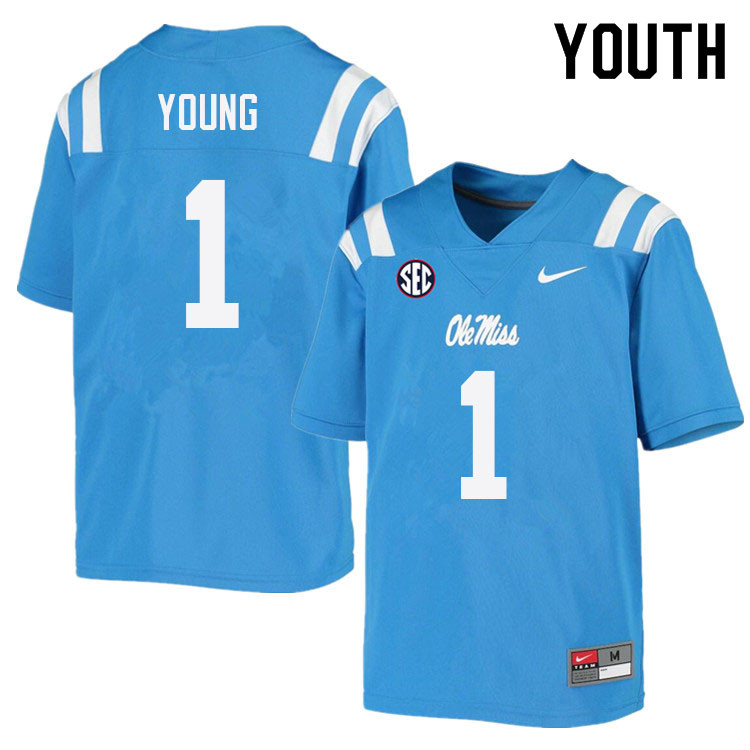 Youth #1 Isheem Young Ole Miss Rebels College Football Jerseys Sale-Power Blue - Click Image to Close